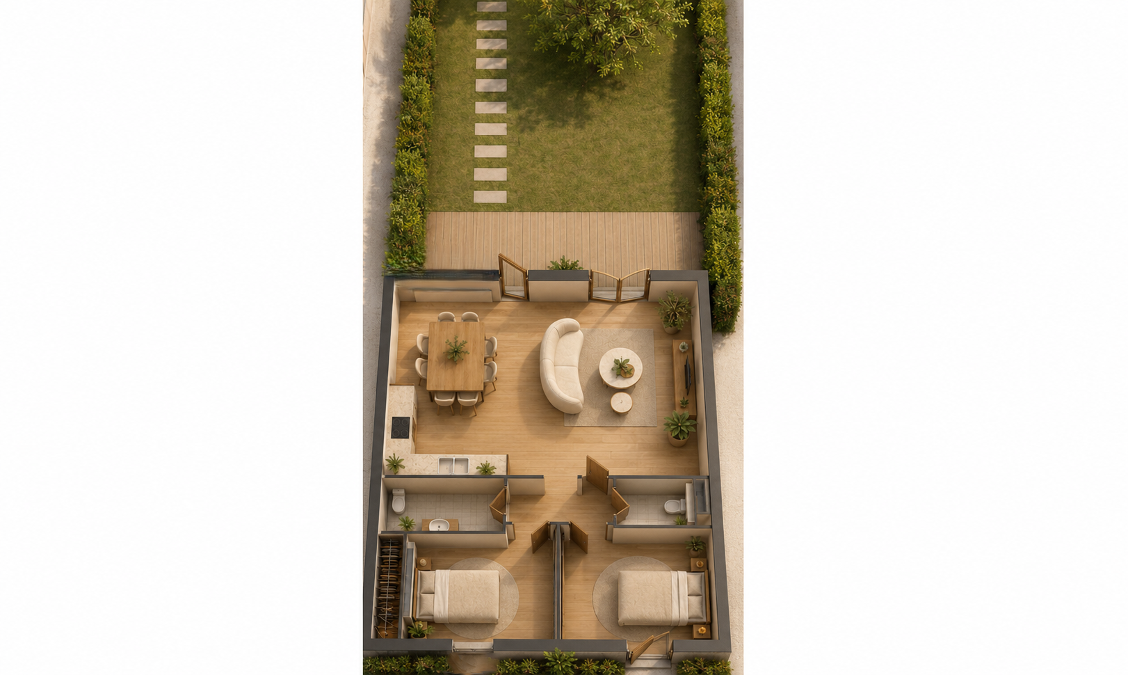 Plan 3D d’un logement neuf permettant de visualiser les volumes
